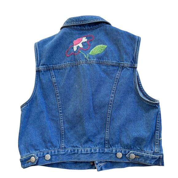 Vtg 1990s Susan Bristol Casuals Blue Jean Denim Vest Size PS Embroidered Flowers - Picture 2 of 8